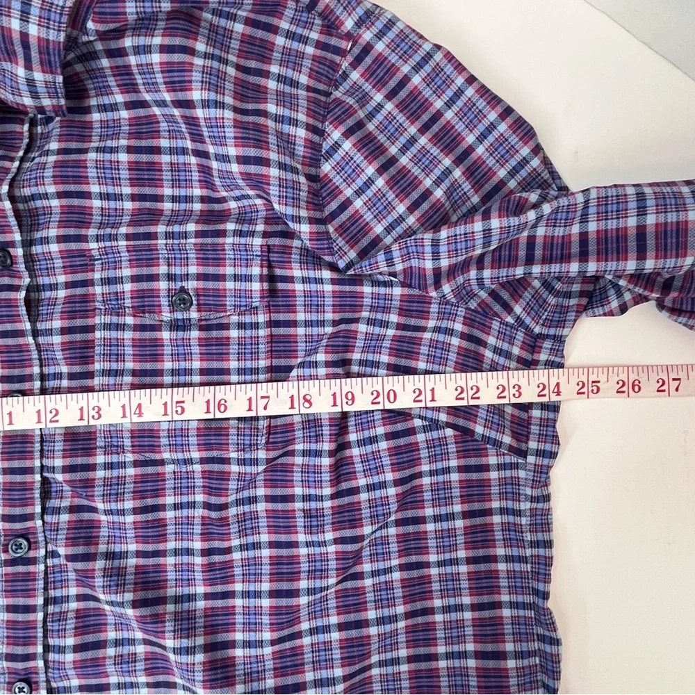 Eddie Bauer Shirt Women’s 3X Purple Pink Plaid Adventurer Roll-Tab Sleeve READ